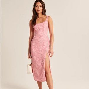 Abercrombie & Fitch Pink Floral Corset Seamed Midi Dress Size S